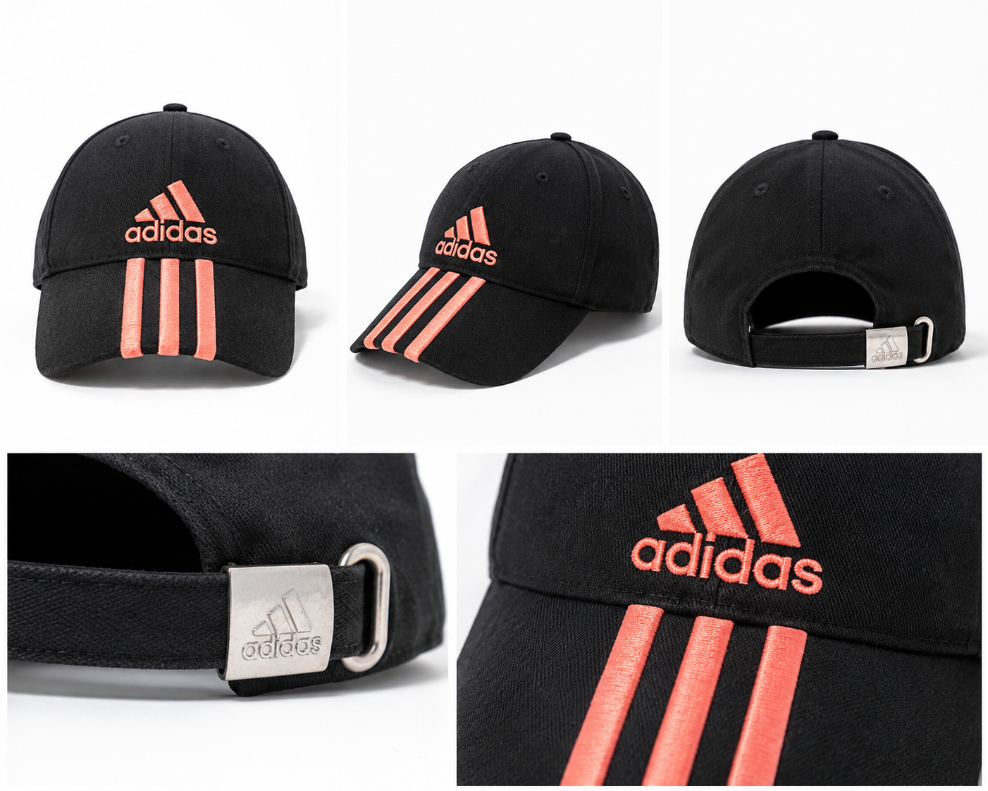 🧢 Cappello Adidas Nero con Logo e 3 Strisce Coral – Ottime condizioni