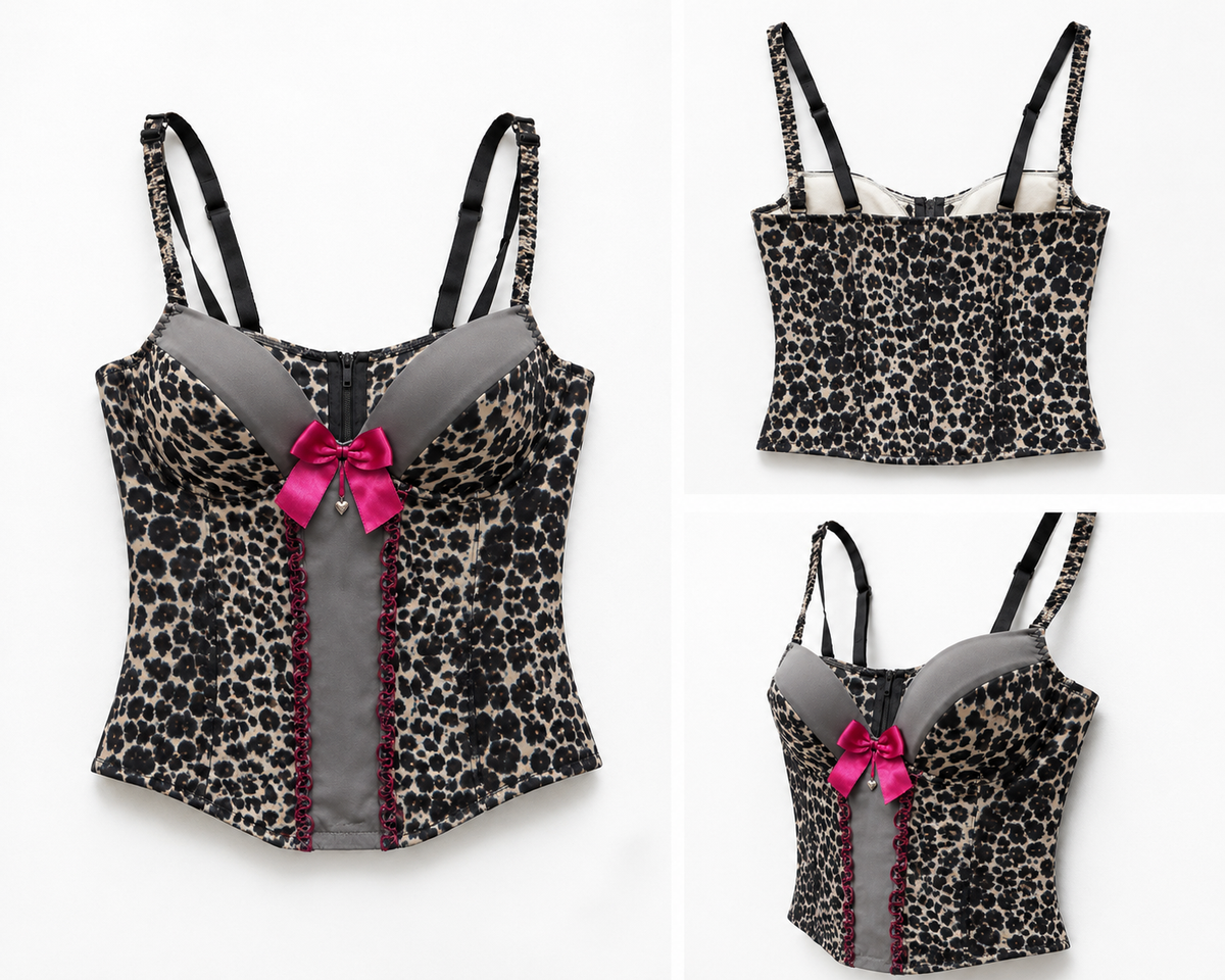 Corpetto Donna Leopardato con Fiocco Rosa 🎀🐆