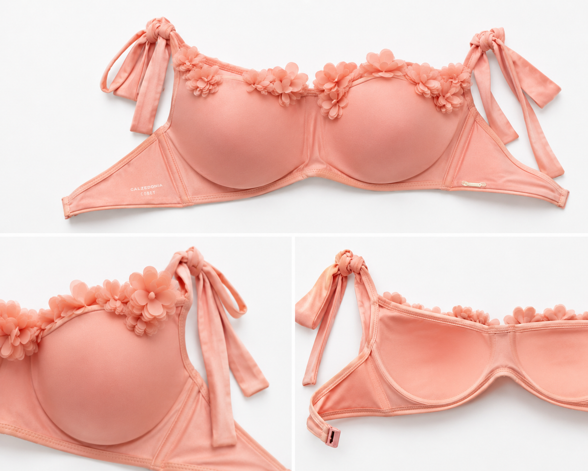 Bikini Donna Rosa Pesca con Dettagli Floreali