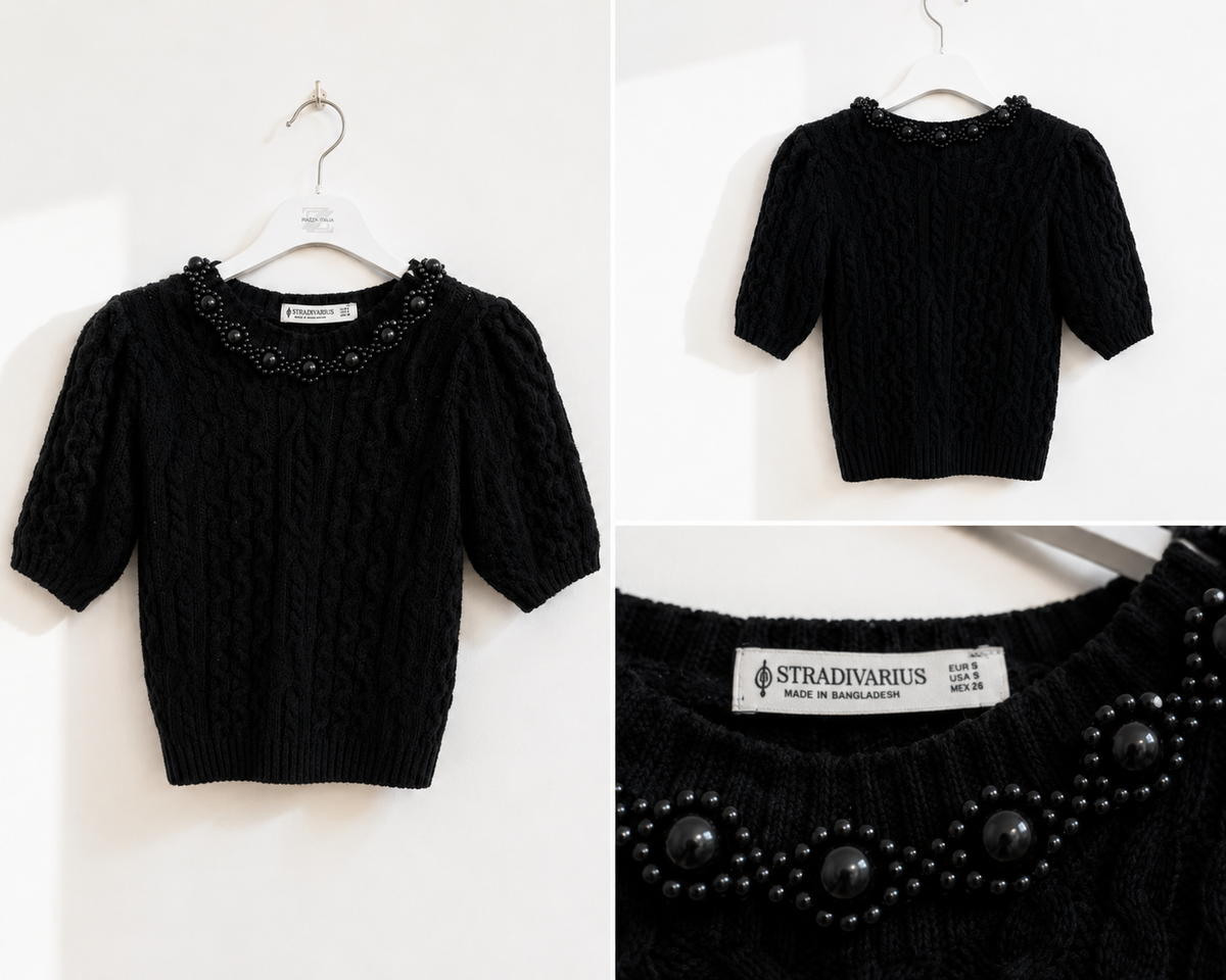 Maglia Stradivarius nera a manica corta – Taglia S