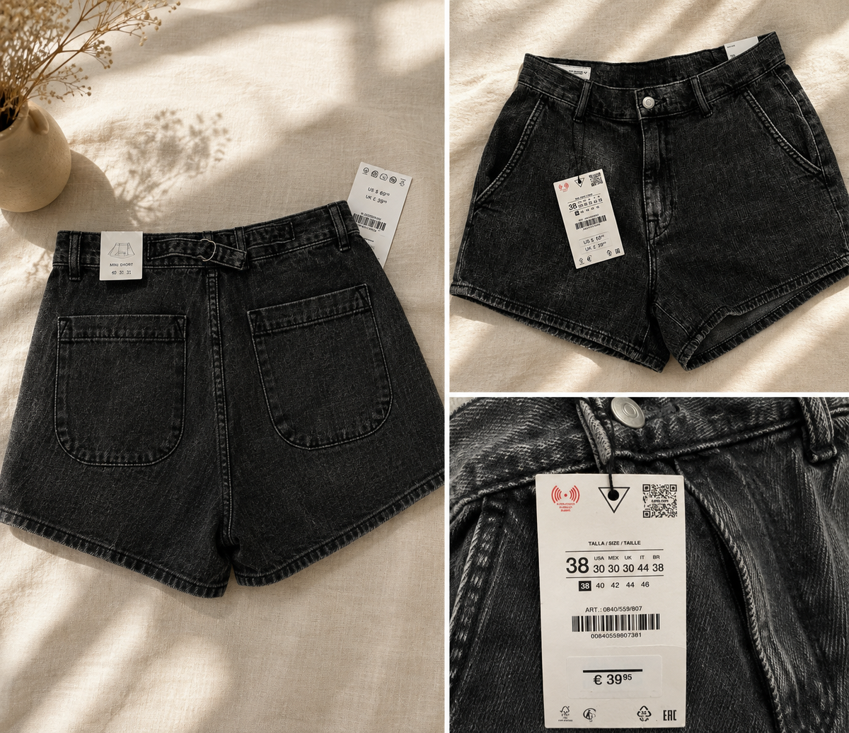 Shorts in denim nero effetto lavato – Nuovi