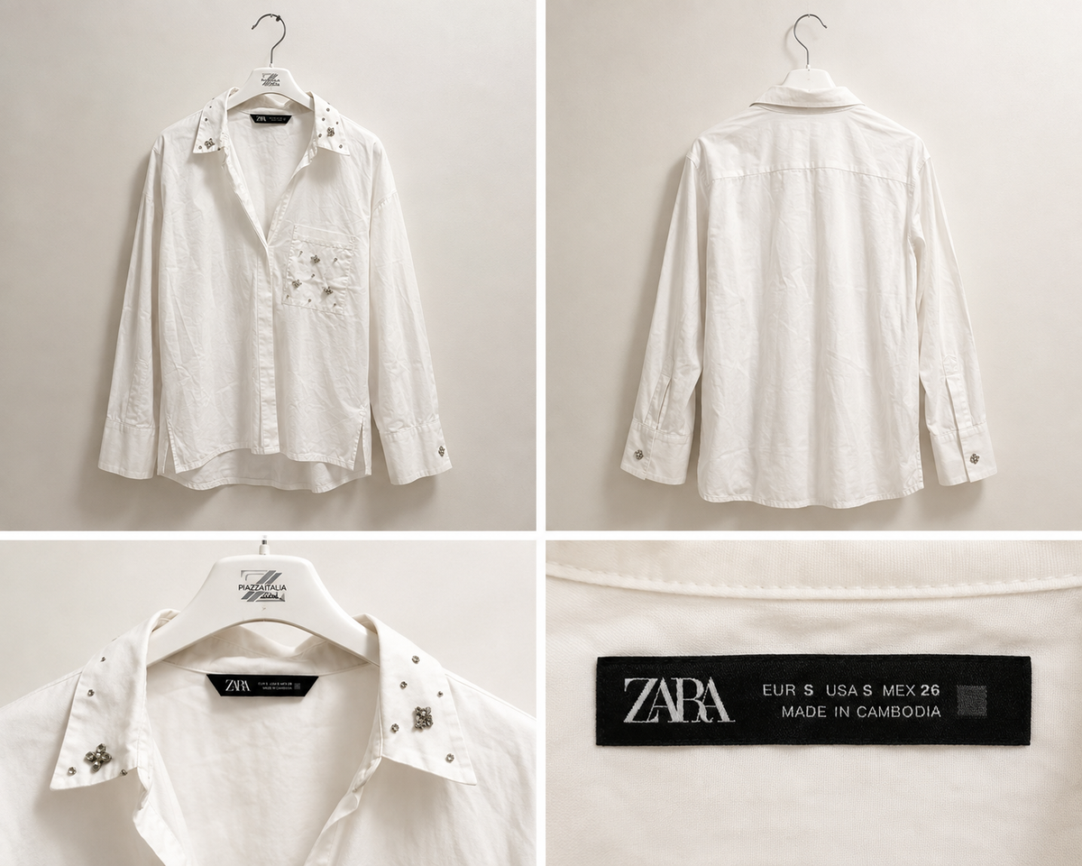 Camicia bianca Zara con ricami floreali