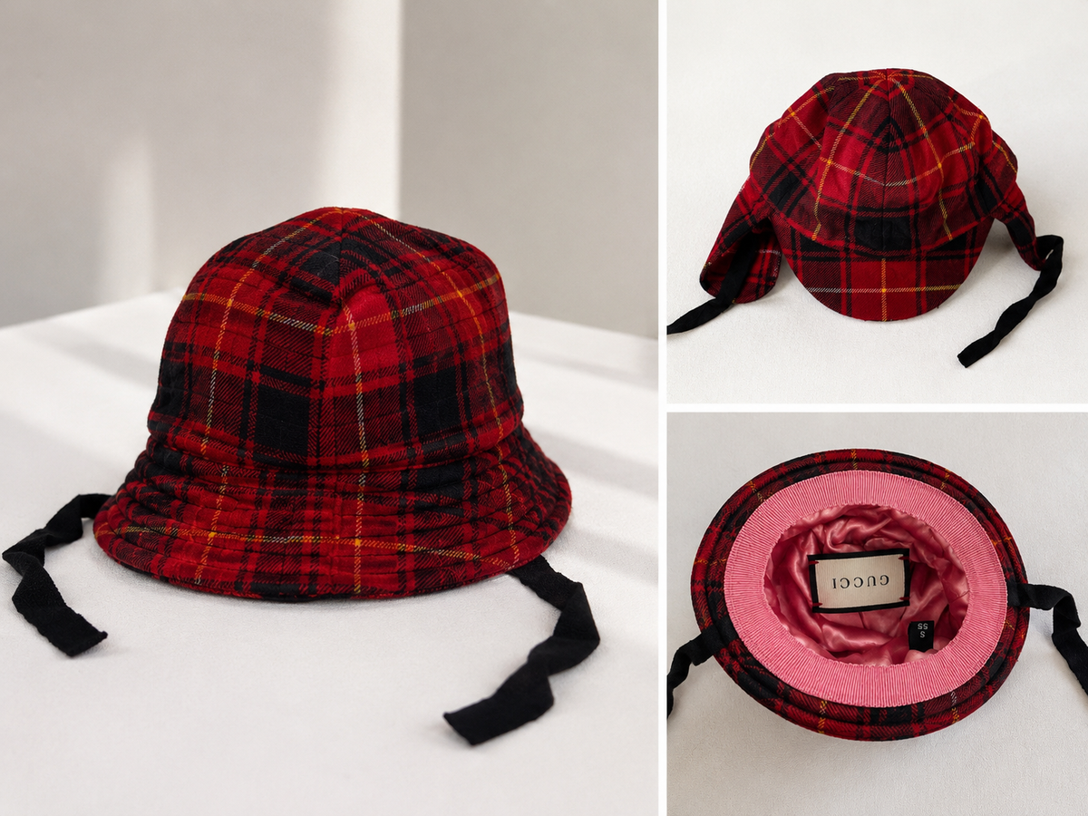 Gucci Bucket Hat Tartan Rosso e Nero – Taglia S