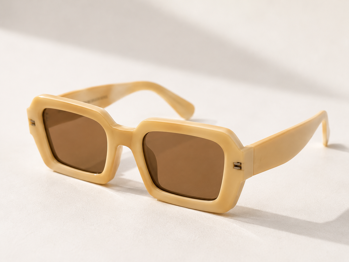 Occhiali da sole rettangolari beige effetto vintage – Unisex
