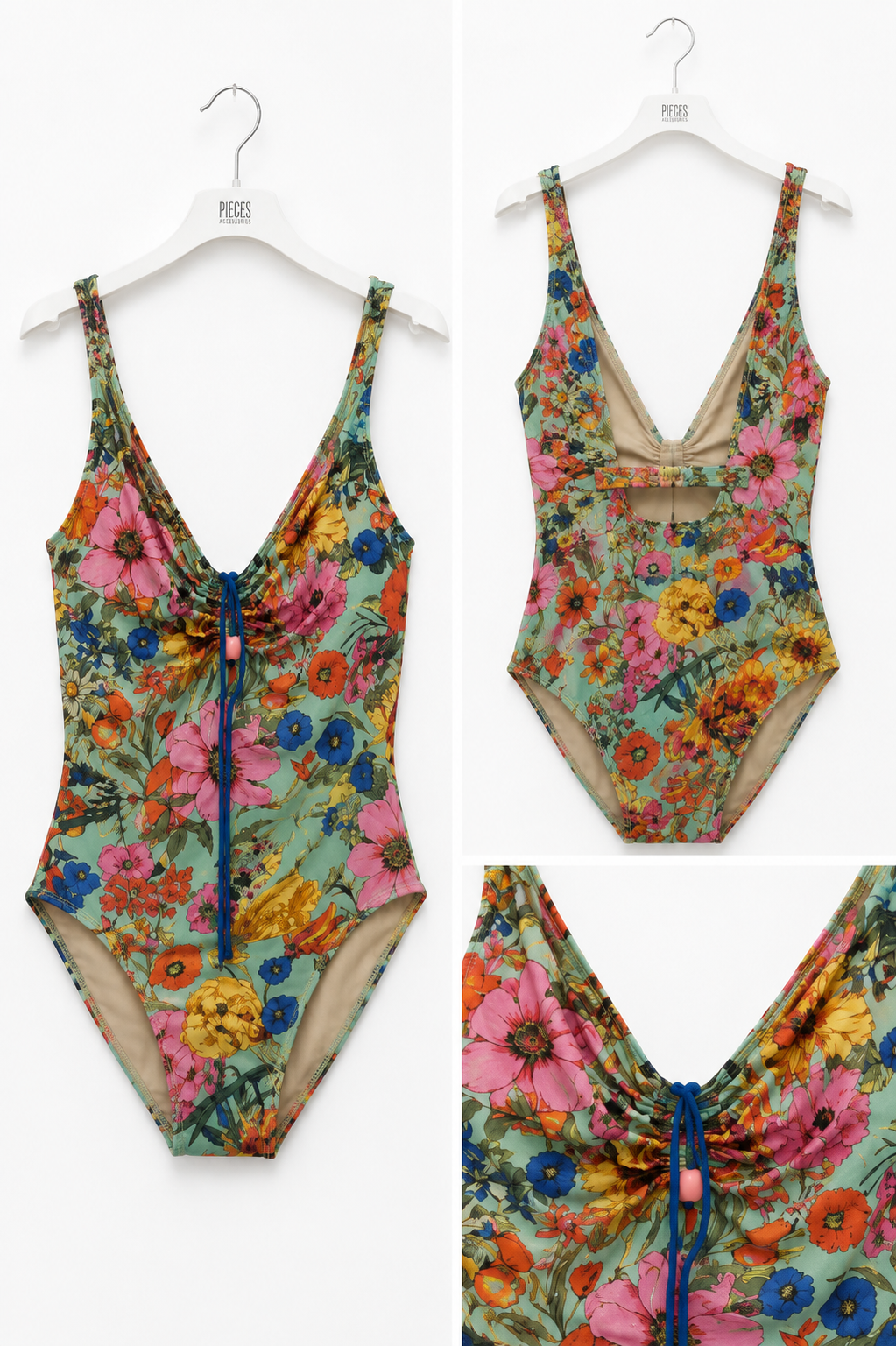 Costume intero floreale multicolor con scollo a V