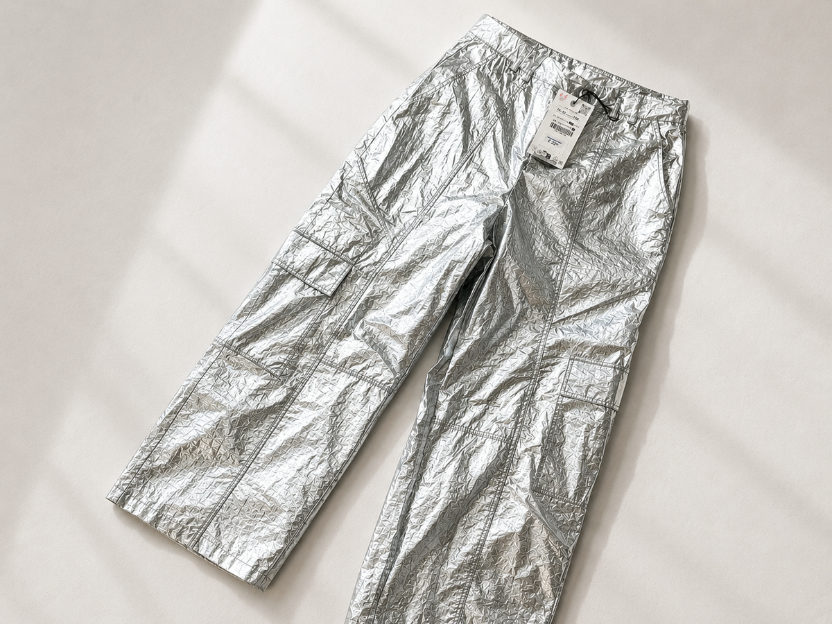 Pantaloni argentati metallizzati effetto lucido – ragazzo/a