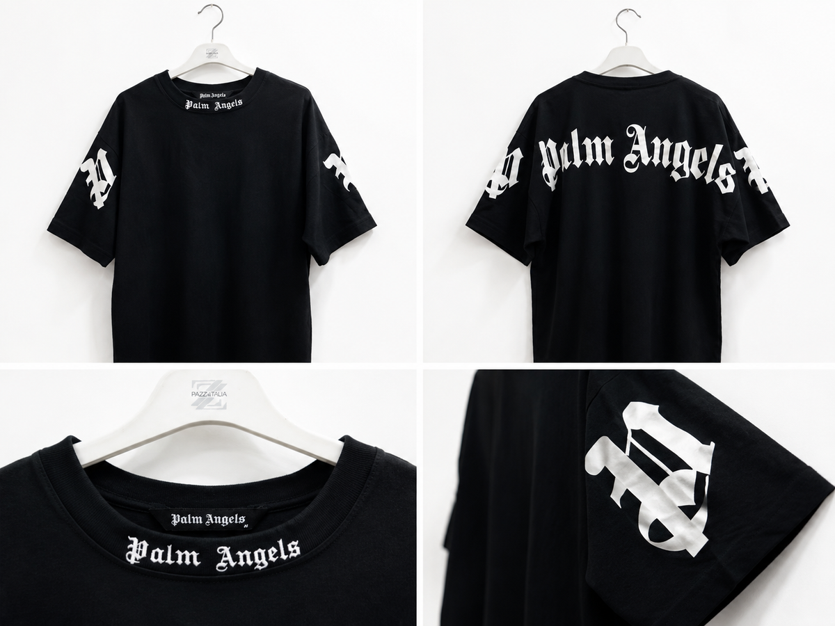 Palm Angels T-Shirt Nera Logo Bianco
