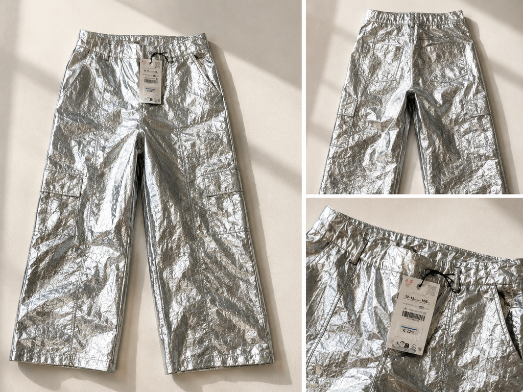 Pantaloni argentati metallizzati effetto lucido – ragazzo/a