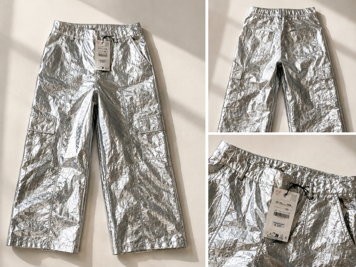 Pantaloni argentati metallizzati effetto lucido – ragazzo/a