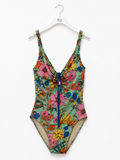Costume intero floreale multicolor con scollo a V