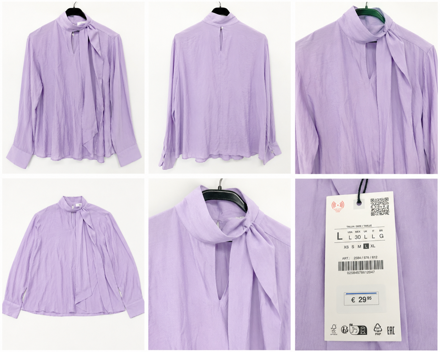Blusa Zara lilla con fiocco – Taglia L – Nuova con cartellino