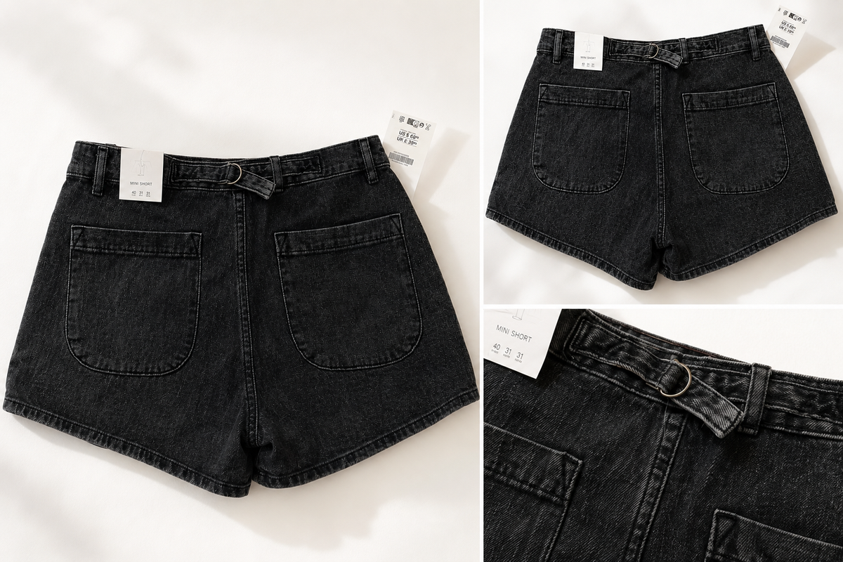 Shorts in denim nero effetto lavato – Nuovi