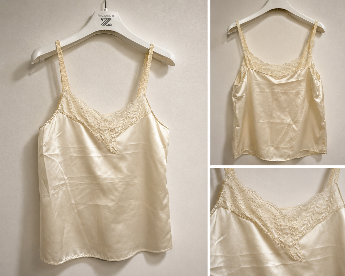 Completo pigiama da notte in raso color crema