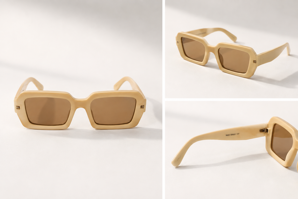 Occhiali da sole rettangolari beige effetto vintage – Unisex