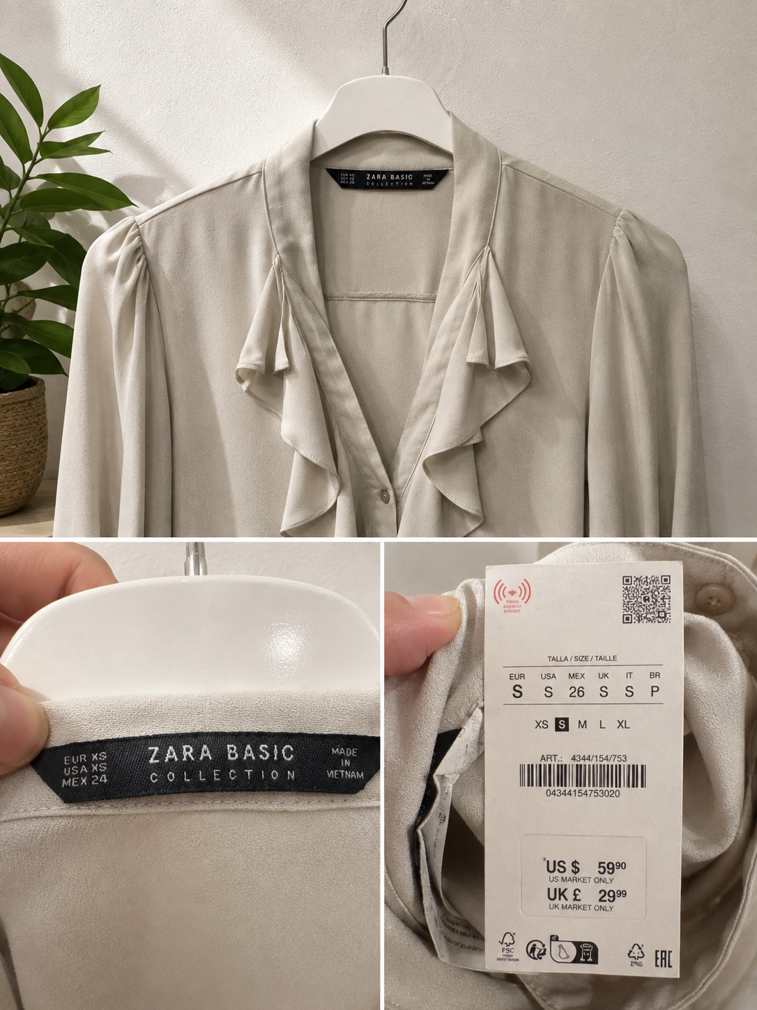 Camicia Zara Basic beige con volant – Taglia S
