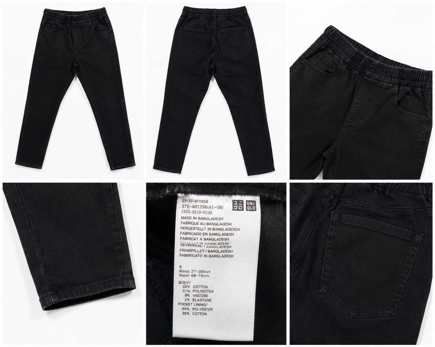 Jeans Uniqlo neri – Taglia S (vita 68–76 cm) – Elasticizzati