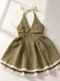 Vestito Vintage Verde Oliva con Pizzo