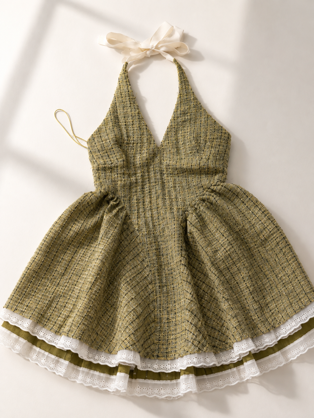 Vestito Vintage Verde Oliva con Pizzo