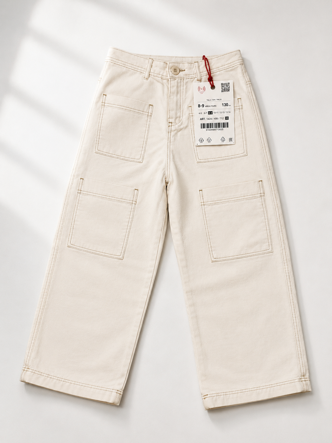 Pantaloni cargo beige/ecrù con tasche – Taglia 9-10 anni