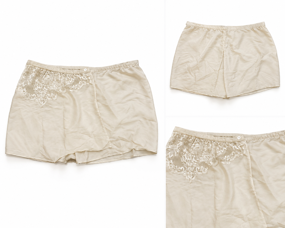 Completo pigiama da notte in raso color crema