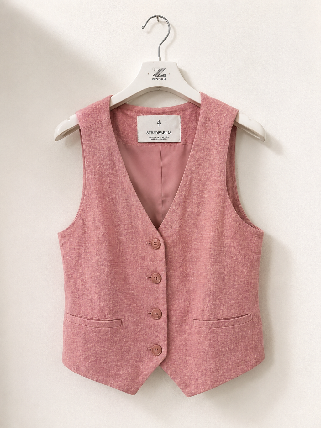 Gilet rosa in lino con bottoni e tasche