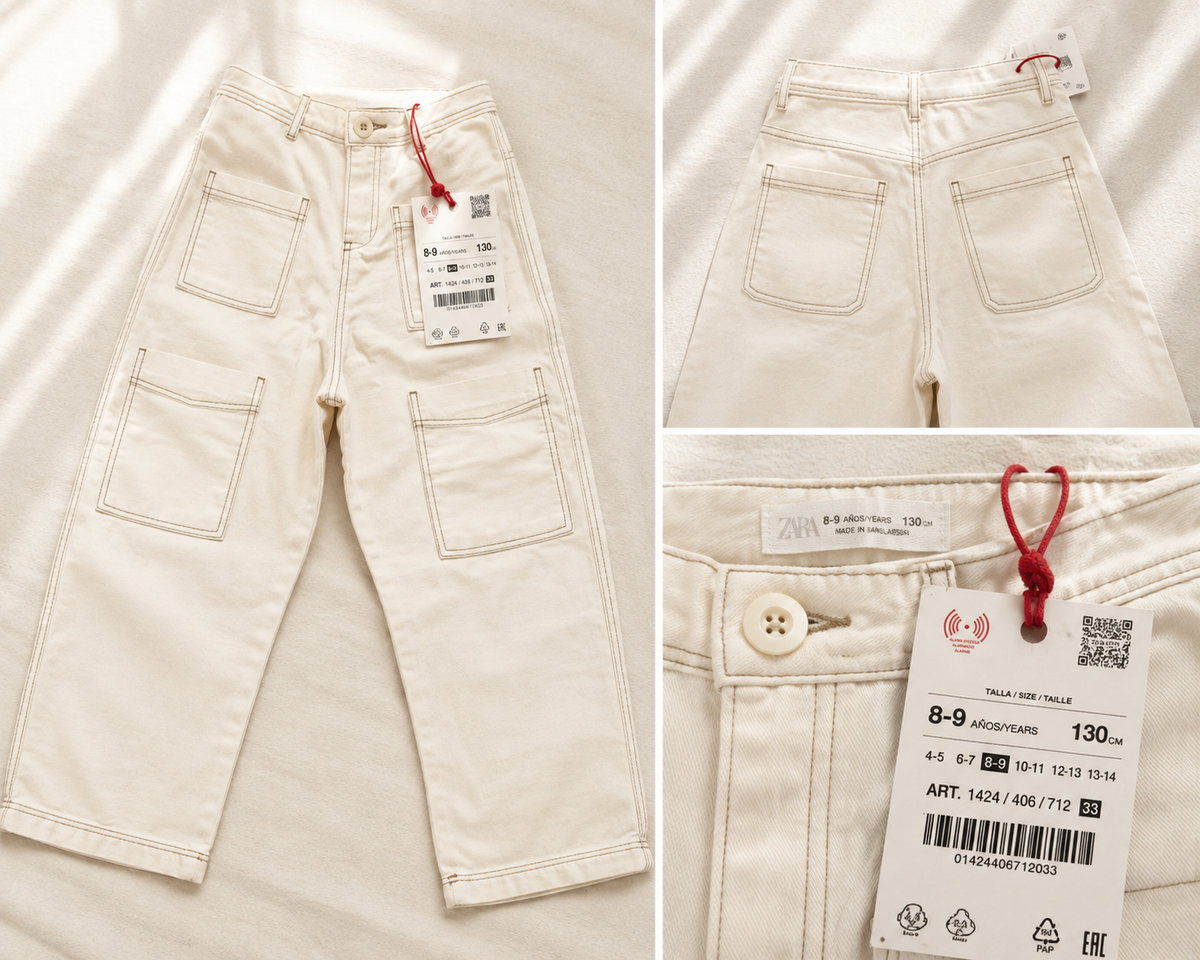 Pantaloni cargo beige/ecrù con tasche – Taglia 9-10 anni