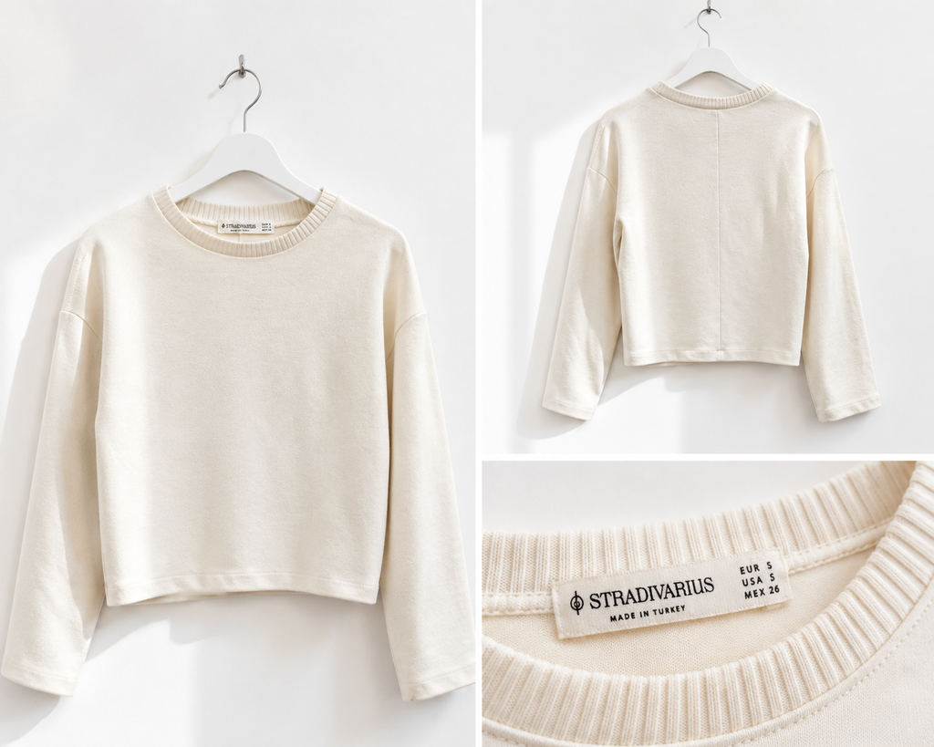Maglia Stradivarius panna cropped girocollo – Taglia S
