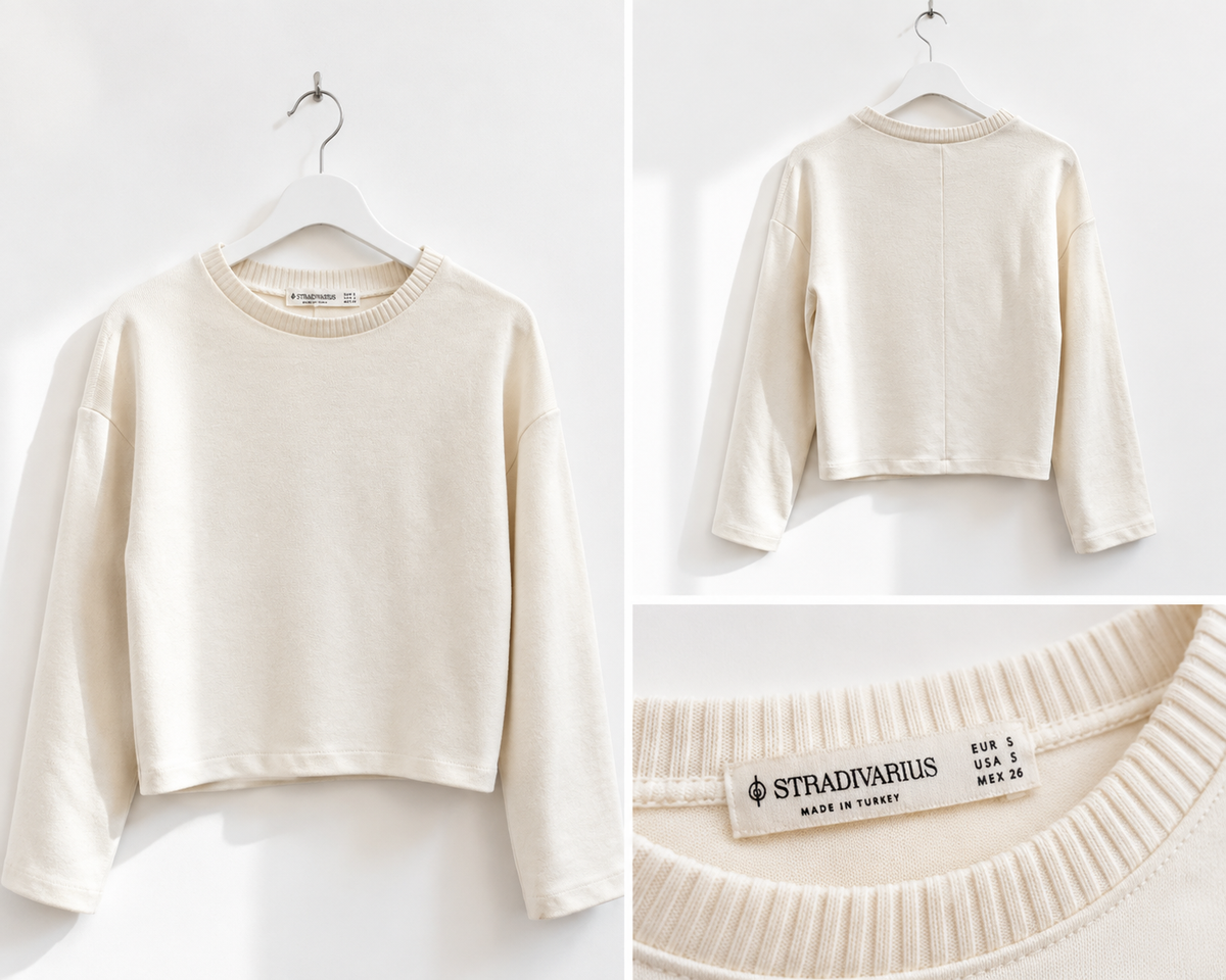 Maglia Stradivarius panna cropped girocollo – Taglia S
