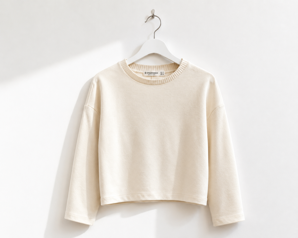 Maglia Stradivarius panna cropped girocollo – Taglia S
