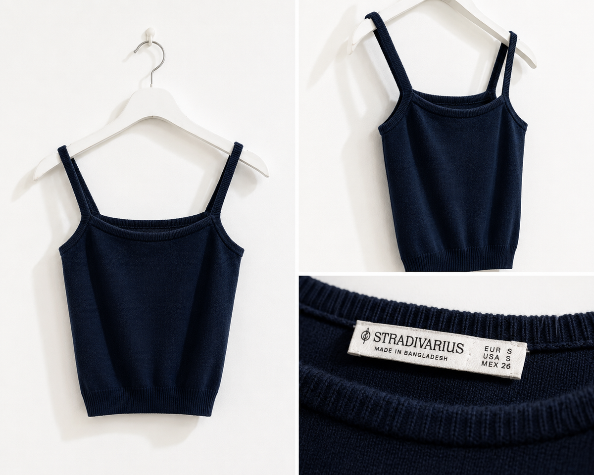 Top Stradivarius blu navy con spalline – Taglia XS