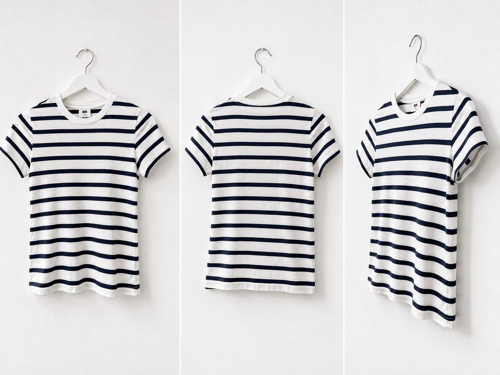 T-shirt a righe bianche e blu navy – Taglia S