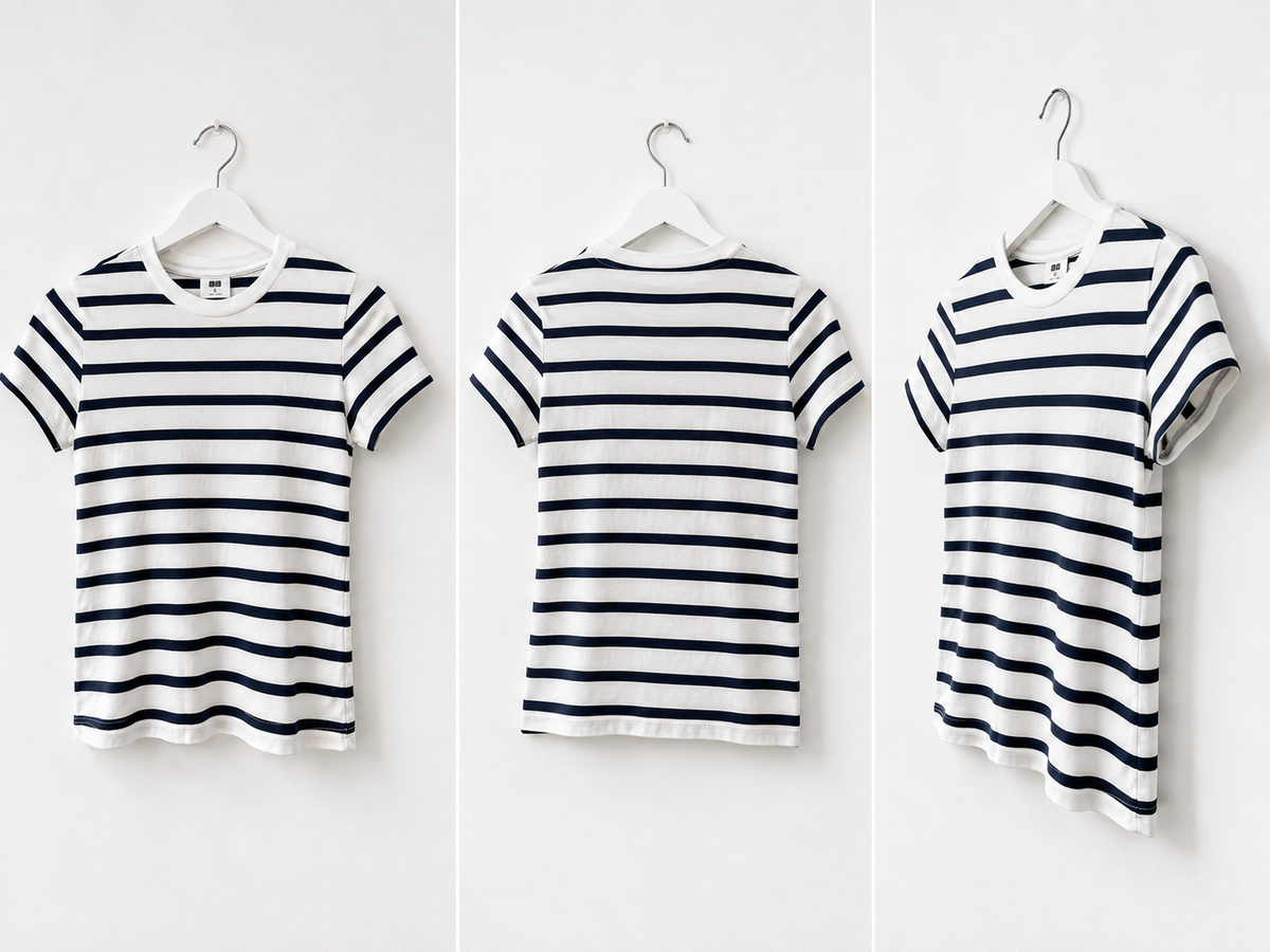 T-shirt a righe bianche e blu navy – Taglia S